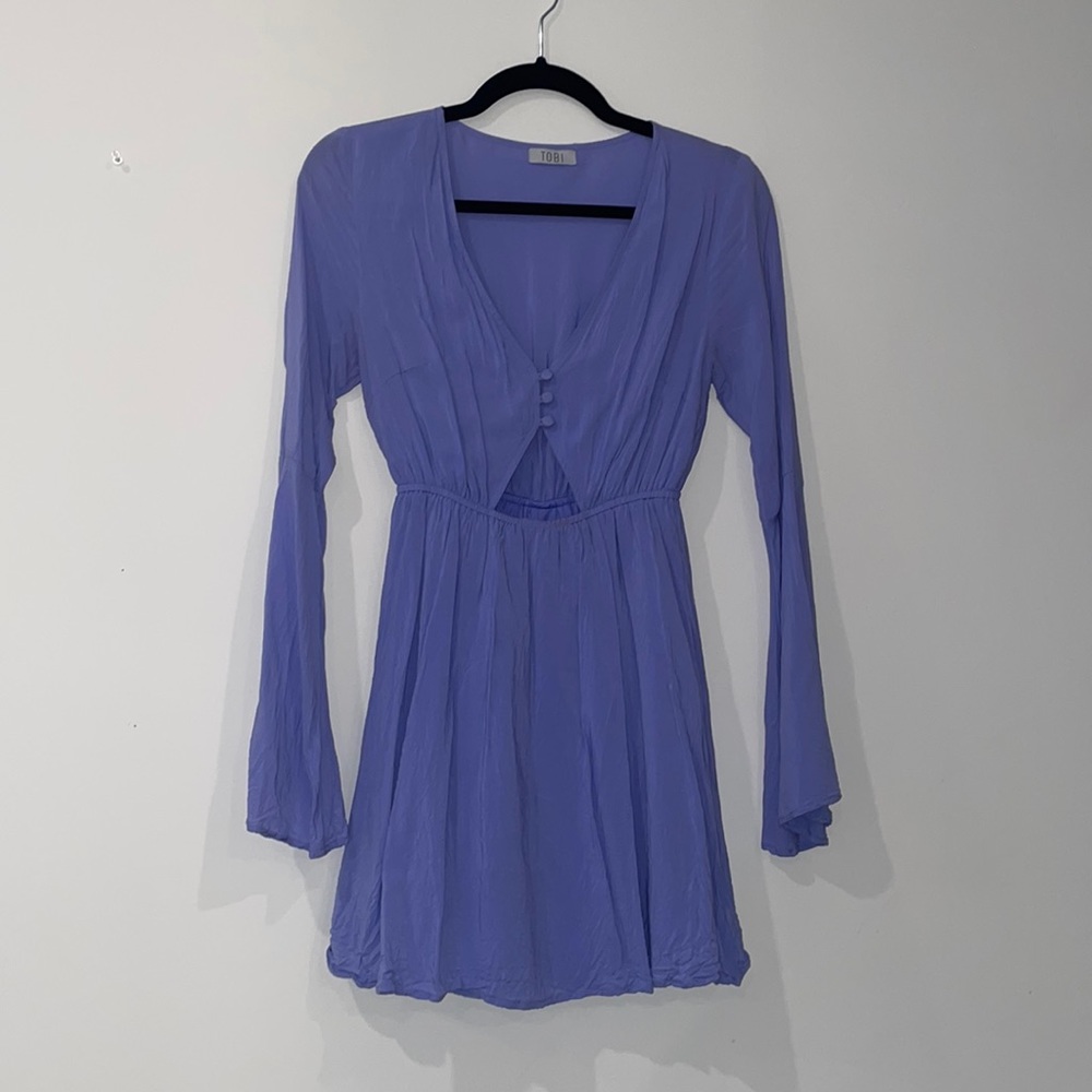 TOBI long sleeve purple below boob cutout dress with bell sleeves